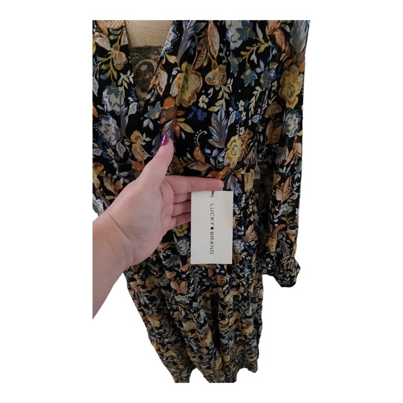 Lucky Brand Floral Print Maxi Dress Long Sleeve Ruffle Neckline Bohemian Style - Picture 7 of 10